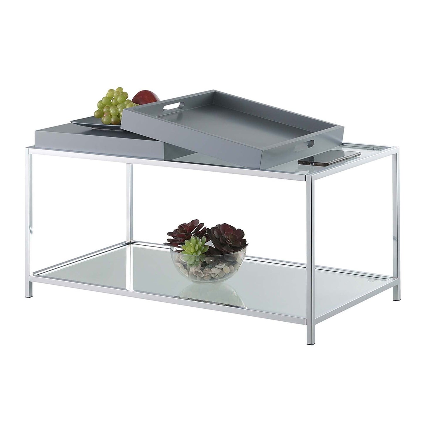 TABLE | Ergode Palm Beach Coffee Table | Glass Shelves & Reversible Trays | Contemporary Design | Chrome-Plated Steel Frame | Showcase Decor | casafoyer.myshopify.com