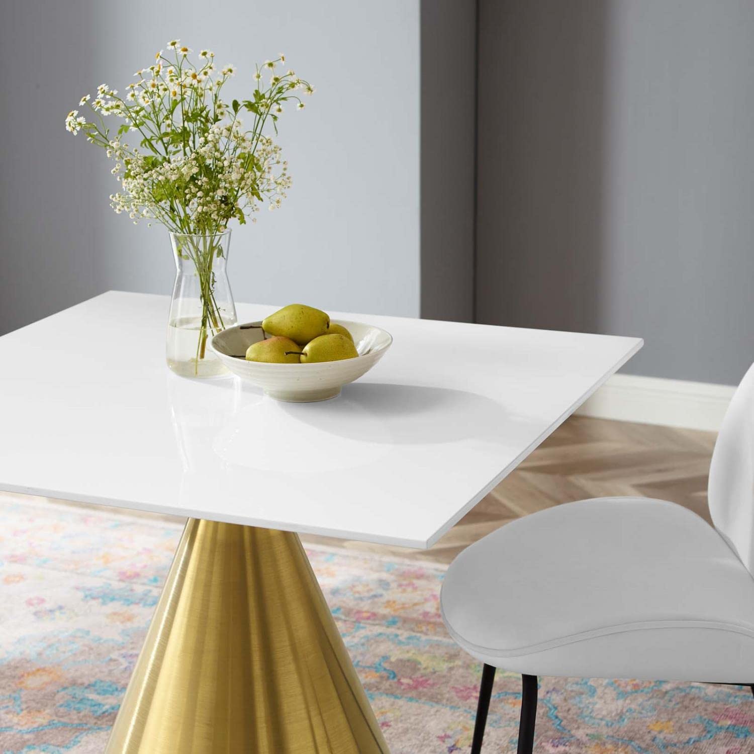 patio dining tables | CasaFoyer Tupelo 36 Square Dining Table | Modern Style | Mid-Century Charm | Polished Gold Base | Easy to Clean | Non-Marking Ring | White Coating | casafoyer.myshopify.com