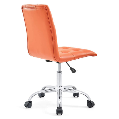 Chair | Prim Armless Office Chair | Modern & Luxurious Design | Adjustable Height | 360 Swivel | Faux Leather Upholstery | Chrome Base | Orange | casafoyer.myshopify.com