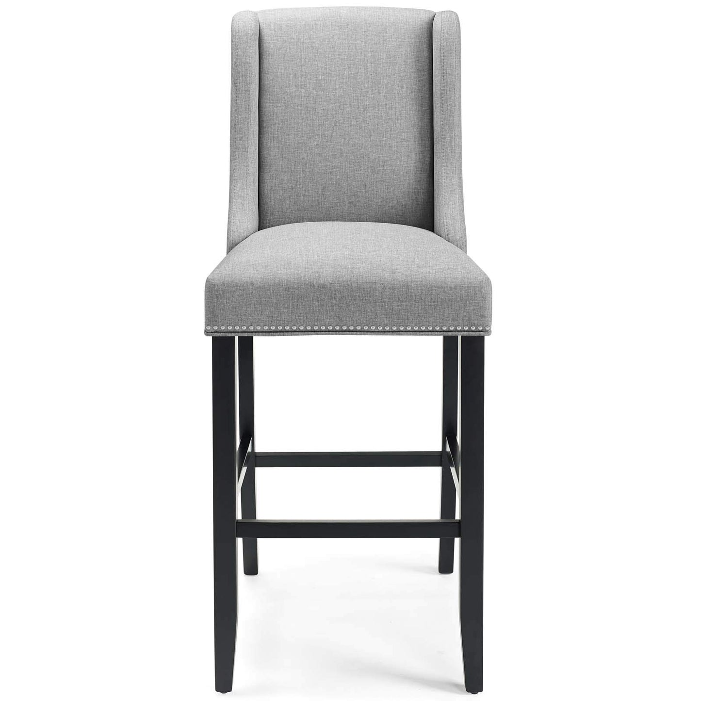 barstools | CasaFoyer Baron Upholstered Fabric Bar Stool | Contemporary Design | Nailhead Trim | Footstool | Solid Wood Frame | Light Gray | casafoyer.myshopify.com