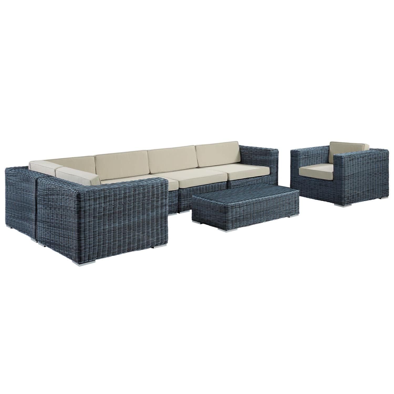 kitchen and dining room sets | CasaFoyer Summon Outdoor Patio Sectional Sofa Set | 7 Piece Rattan Furniture | Sunbrella Cushions | Coffee Table | casafoyer.myshopify.com