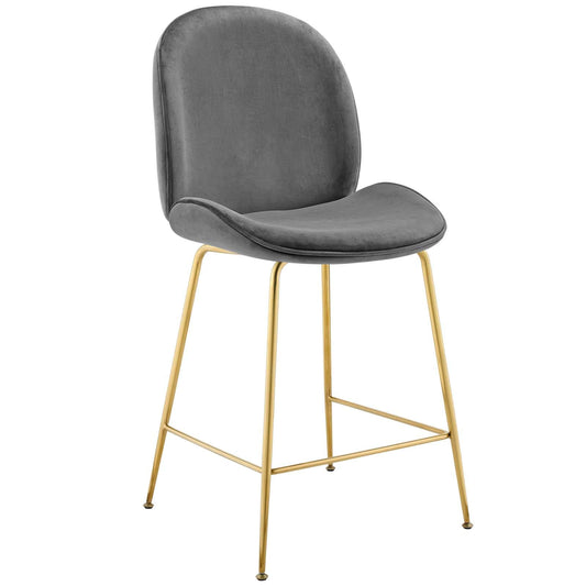 barstools | CasaFoyer Captivating Scoop Counter Stool | Vintage Glamour | Gold Stainless Steel Legs | Gray Velvet Upholstery | Dense Foam Padding | Contemporary Kitchen Stool | Footrest & Non-Marking Foot Caps | casafoyer.myshopify.com