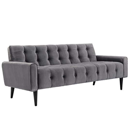 sofas | CasaFoyer Delve Performance Velvet Sofa | Luxurious Stain-Resistant Upholstery | Tufted Buttons | Curved Armrests | Solid Wood Legs | Dense Foam Padding | Non-Marking Foot Glides | Gray | casafoyer.myshopify.com