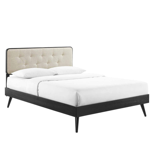 Bed | CasaFoyer Bridgette Tufted Wood Queen Platform Bed | Modern Design | Button Tufted Headboard | Wood Grain Frame | Durable Construction | No Box Spring Needed | Accommodates Various Mattresses | Easy Assembly | Black Beige | casafoyer.myshopify.com