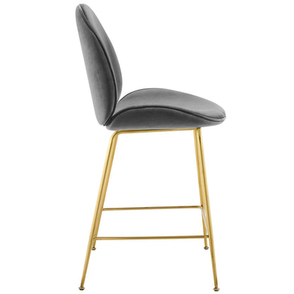 barstools | CasaFoyer Captivating Scoop Counter Stool | Vintage Glamour | Gold Stainless Steel Legs | Gray Velvet Upholstery | Dense Foam Padding | Contemporary Kitchen Stool | Footrest & Non-Marking Foot Caps | casafoyer.myshopify.com