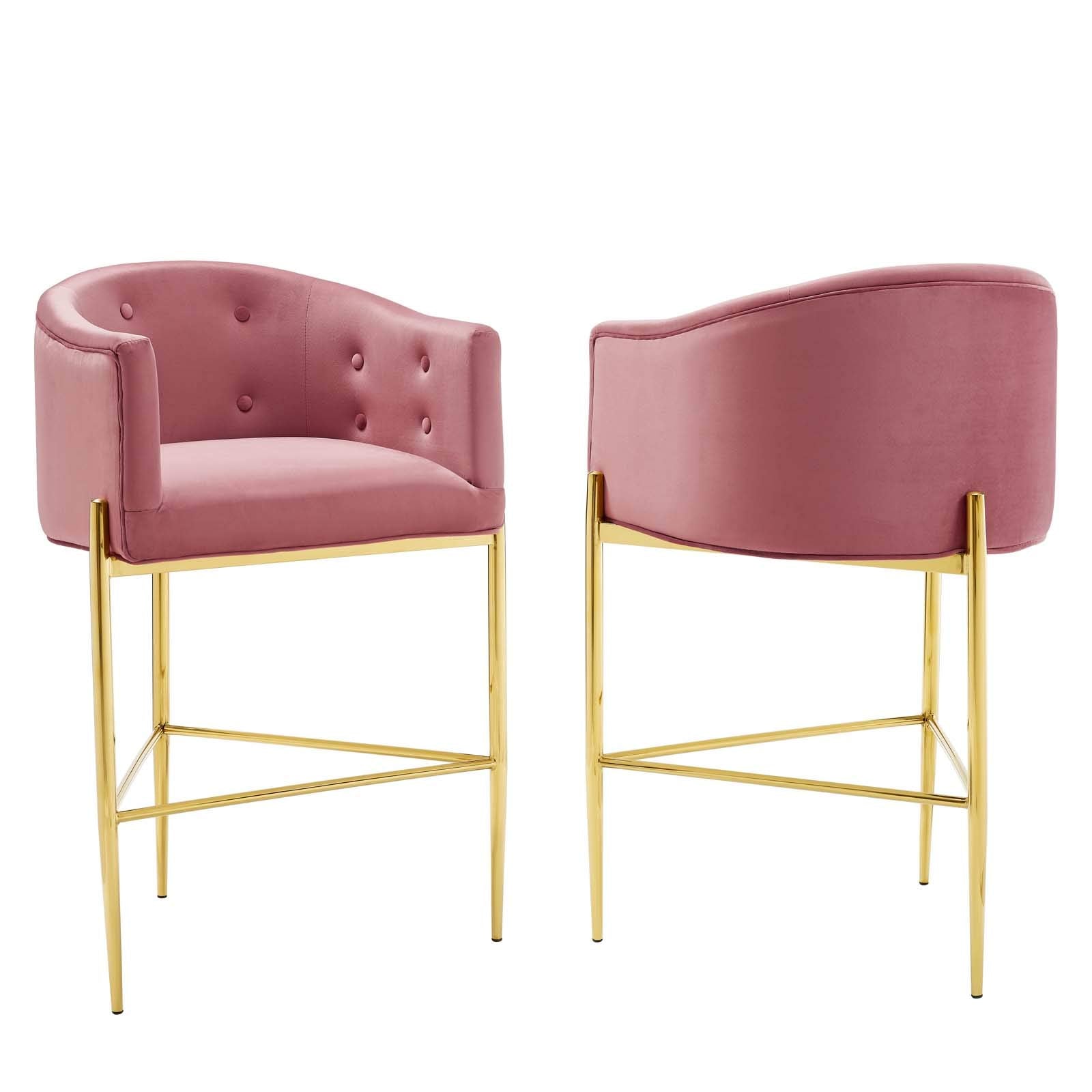 barstools | CasaFoyer Savour Tufted Performance Velvet Bar Stool Set of 2 | Elegant Design | Stain-Resistant Upholstery | Comfortable Foam Padding | Chrome Gold Frame | casafoyer.myshopify.com