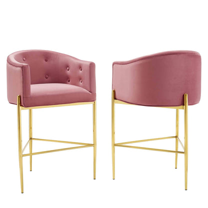 barstools | CasaFoyer Savour Tufted Performance Velvet Bar Stool Set of 2 | Elegant Design | Stain-Resistant Upholstery | Comfortable Foam Padding | Chrome Gold Frame | casafoyer.myshopify.com