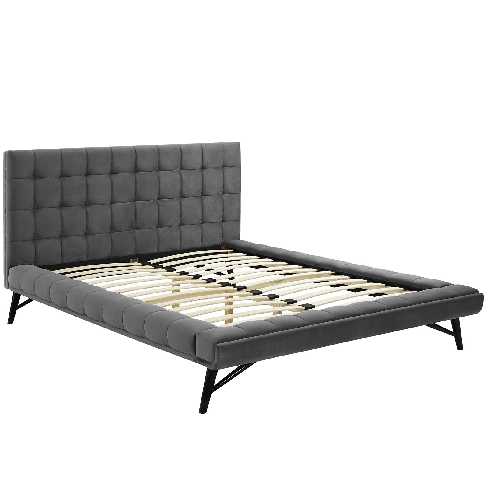 adjustable bed bases | CasaFoyer Julia Queen Platform Bed | Sturdy Plywood Frame | Biscuit Tufted Headboard | Performance Velvet Upholstery | No Box Spring Needed | Gray | casafoyer.myshopify.com