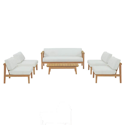 kitchen and dining room sets | CasaFoyer Bayport Teak Outdoor Collection | 6 Piece Set | Armless Chairs, Coffee Table, Loveseat | Durable Teak Wood | White Cushions | Create Your Perfect Outdoor Oasis | casafoyer.myshopify.com