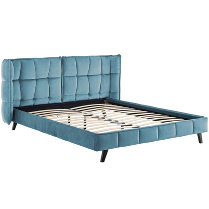 adjustable bed bases | CasaFoyer Makenna Performance Velvet Queen Platform Bed | Comfortable & Stylish | Tufted Headboard | Stain-Resistant Fabric | Wood Slat Support | 1322 lbs Weight Capacity | casafoyer.myshopify.com