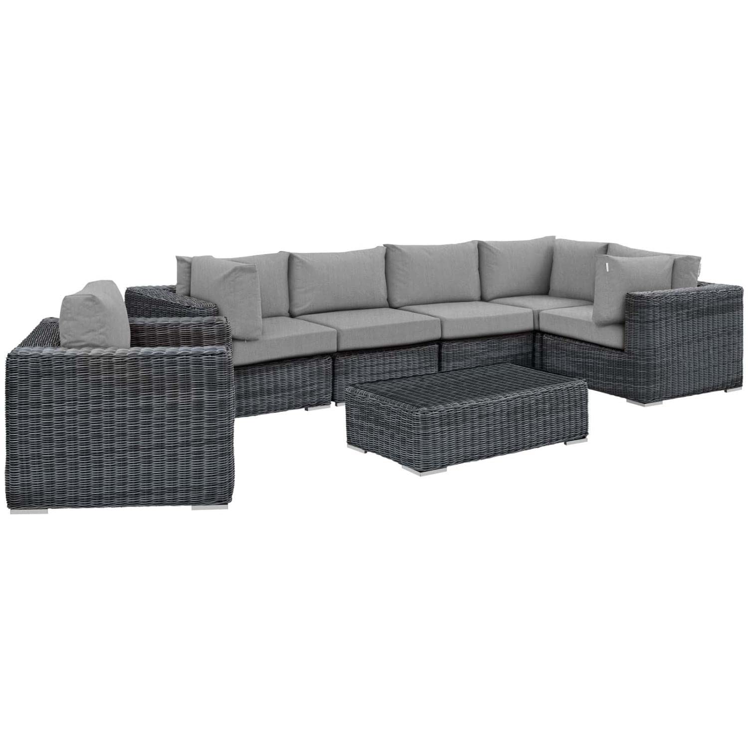 Patio Furniture Sets | Summon Outdoor Patio Sectional Sofa Set | Two-Tone Rattan | Sunbrella Cushions | UV Protection | Aluminum Frame | 7 Piece Set | casafoyer.myshopify.com