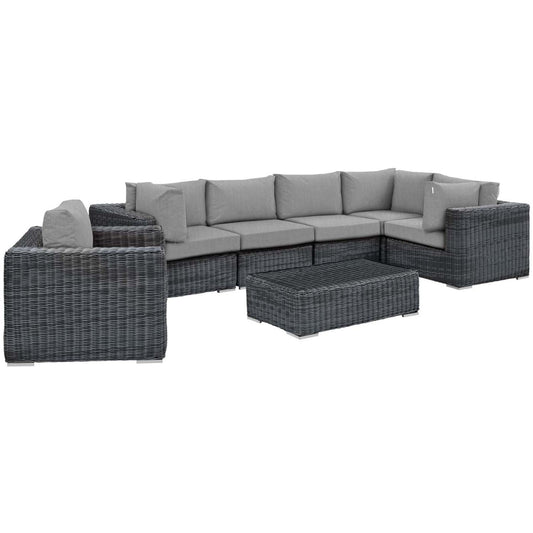 Patio Furniture Sets | Summon Outdoor Patio Sectional Sofa Set | Two-Tone Rattan | Sunbrella Cushions | UV Protection | Aluminum Frame | 7 Piece Set | casafoyer.myshopify.com