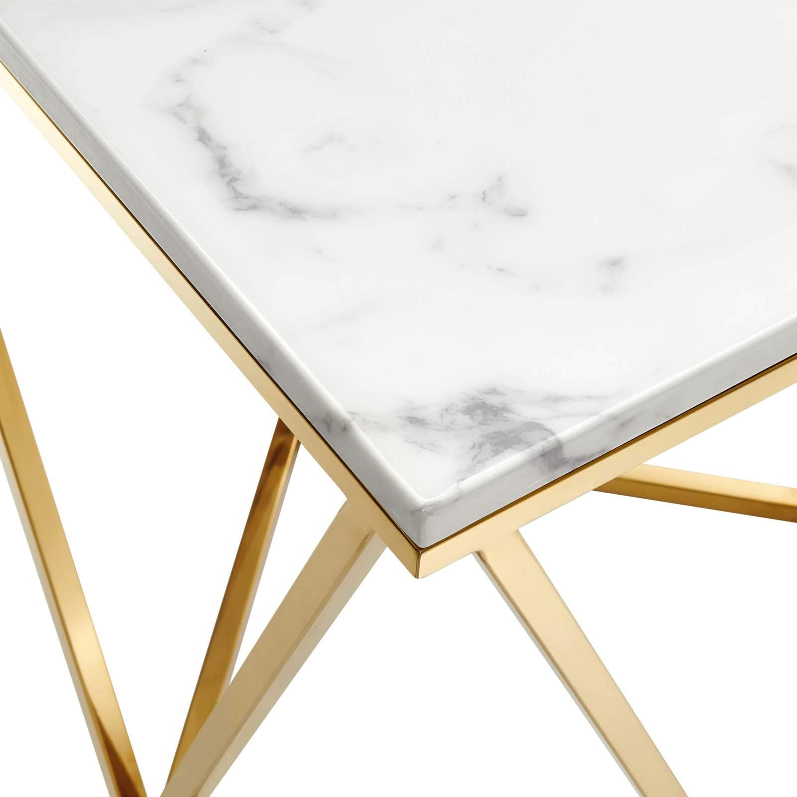 end tables | Ergode Vertex Gold Metal Stainless Steel End Table | Contemporary Geometric Design | Artificial Marble Top | Suitable for Living Room, Office, Bedroom | Assembly Required | casafoyer.myshopify.com