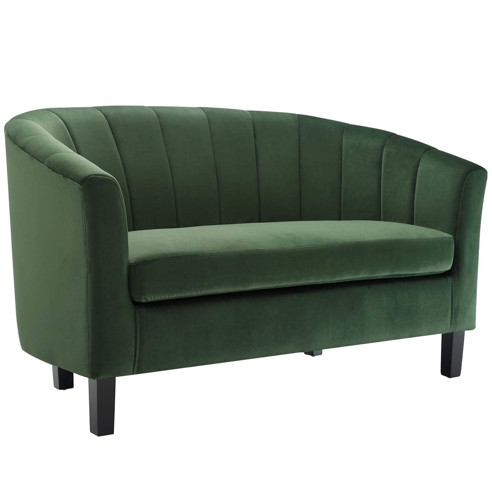 sofas | CasaFoyer Prospect Performance Velvet Loveseat | Modern Twist | Stain-Resistant | Elegant Channel Tufting | Retro Design | Comfortable & Durable | Emerald | casafoyer.myshopify.com
