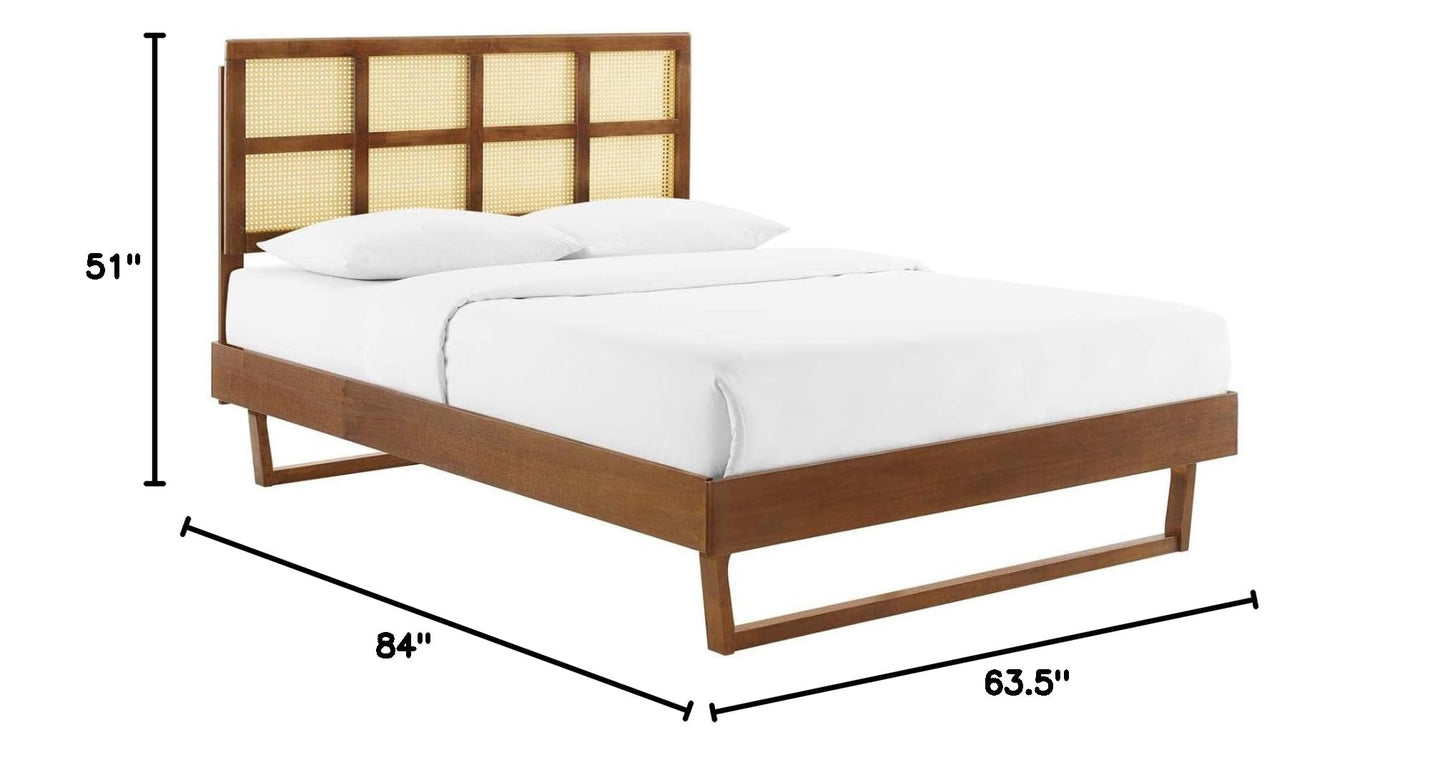 Bed | CasaFoyer Sidney Woven Cane Rattan Wood Queen Platform Bed | Retro Charm | Natural Beauty | Mid-Century Design | Durable Construction | No Box Spring Needed | casafoyer.myshopify.com