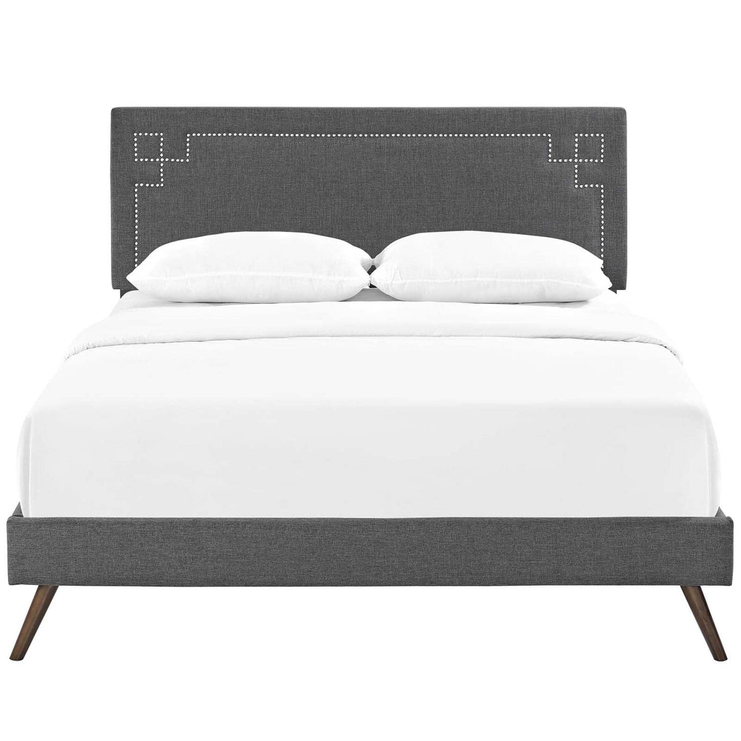 Bed | CasaFoyer Ruthie Platform Bed | Solid Wood Frame | Polyester Upholstery | Tapered Legs | Wooden Slat Support System | Gray | casafoyer.myshopify.com