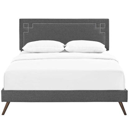 Bed | CasaFoyer Ruthie Platform Bed | Solid Wood Frame | Polyester Upholstery | Tapered Legs | Wooden Slat Support System | Gray | casafoyer.myshopify.com
