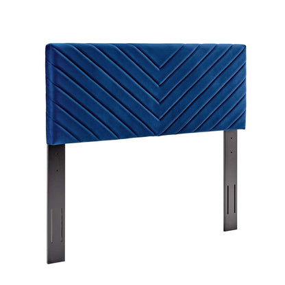 Bed | CasaFoyer Alyson Twin Angular Channel Tufted Performance Velvet Upholstered Headboard | Navy | casafoyer.myshopify.com