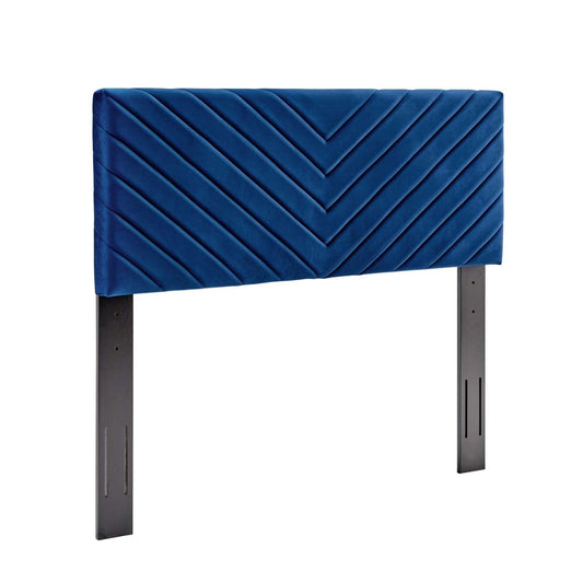 Bed | CasaFoyer Alyson Twin Angular Channel Tufted Performance Velvet Upholstered Headboard | Navy | casafoyer.myshopify.com