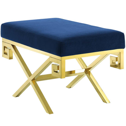 ottomans | CasaFoyer Rove Performance Velvet Accent Bench | Gold Stainless Steel Base | Greek Key Pattern | Plush Stain-Resistant Upholstery | 331lb Capacity | casafoyer.myshopify.com