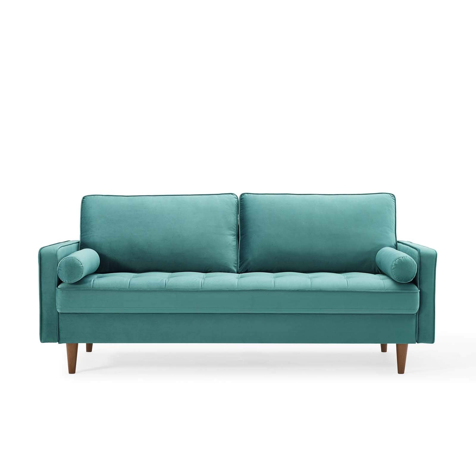 sofas | CasaFoyer Valour Mid-Century Sofa | Plush Velvet | Tufted Design | Walnut Legs | Stain-Resistant | Comfortable Foam Padding | Easy Assembly | casafoyer.myshopify.com