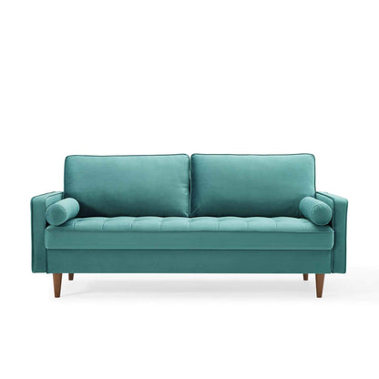 sofas | CasaFoyer Valour Mid-Century Sofa | Plush Velvet | Tufted Design | Walnut Legs | Stain-Resistant | Comfortable Foam Padding | Easy Assembly | casafoyer.myshopify.com