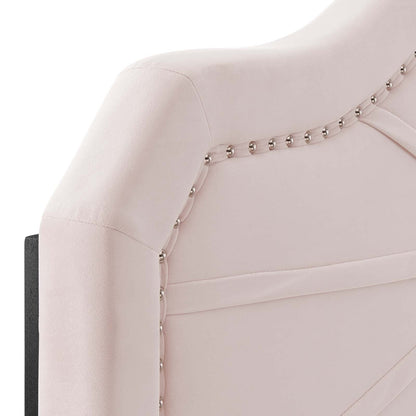 headboards | CasaFoyer Kristin Performance Velvet King/California King Headboard | Vintage Modern Glamour | Nailhead Trim | Pleated Design | Pink | casafoyer.myshopify.com