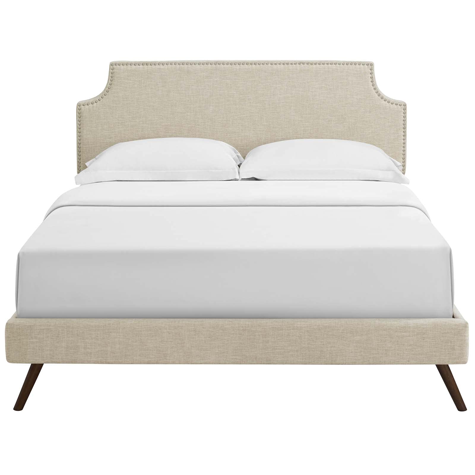 Bed | CasaFoyer Corene Platform Bed | Solid Wood Frame | Polyester Upholstery | Tapered Legs | No Box Spring Needed | Queen Size | Beige | casafoyer.myshopify.com