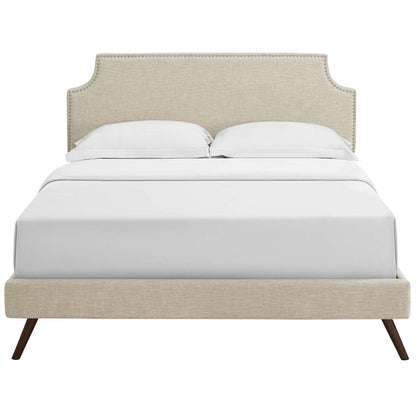 Bed | CasaFoyer Corene Platform Bed | Solid Wood Frame | Polyester Upholstery | Tapered Legs | No Box Spring Needed | Queen Size | Beige | casafoyer.myshopify.com