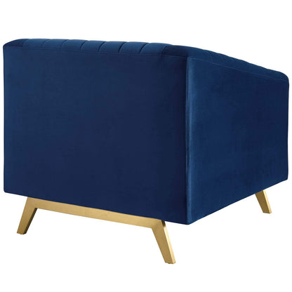 home office desk chairs | CasaFoyer Valiant Performance Velvet Armchair | Retro Modern Design | Vertical Channel Tufting | Stain-Resistant Upholstery | Gold Stainless Steel Legs | casafoyer.myshopify.com