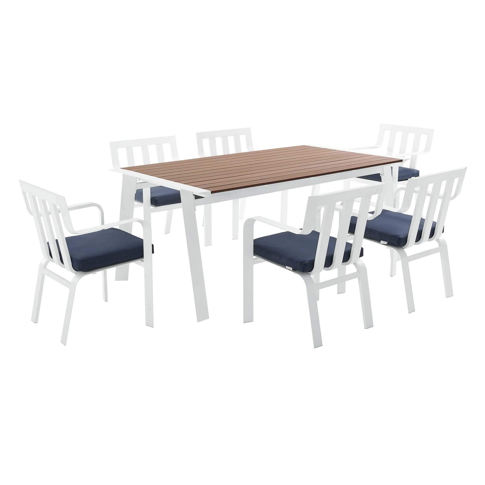 kitchen and dining room sets | CasaFoyer Outdoor 7 Piece Dining Patio Set | Roanoke 73 Aluminum Table & 6 Baxley Stackable Armchairs | Durable, Stylish, Comfortable for Outdoor Gatherings | casafoyer.myshopify.com