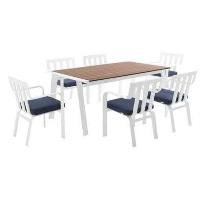 kitchen and dining room sets | CasaFoyer Outdoor 7 Piece Dining Patio Set | Roanoke 73 Aluminum Table & 6 Baxley Stackable Armchairs | Durable, Stylish, Comfortable for Outdoor Gatherings | casafoyer.myshopify.com