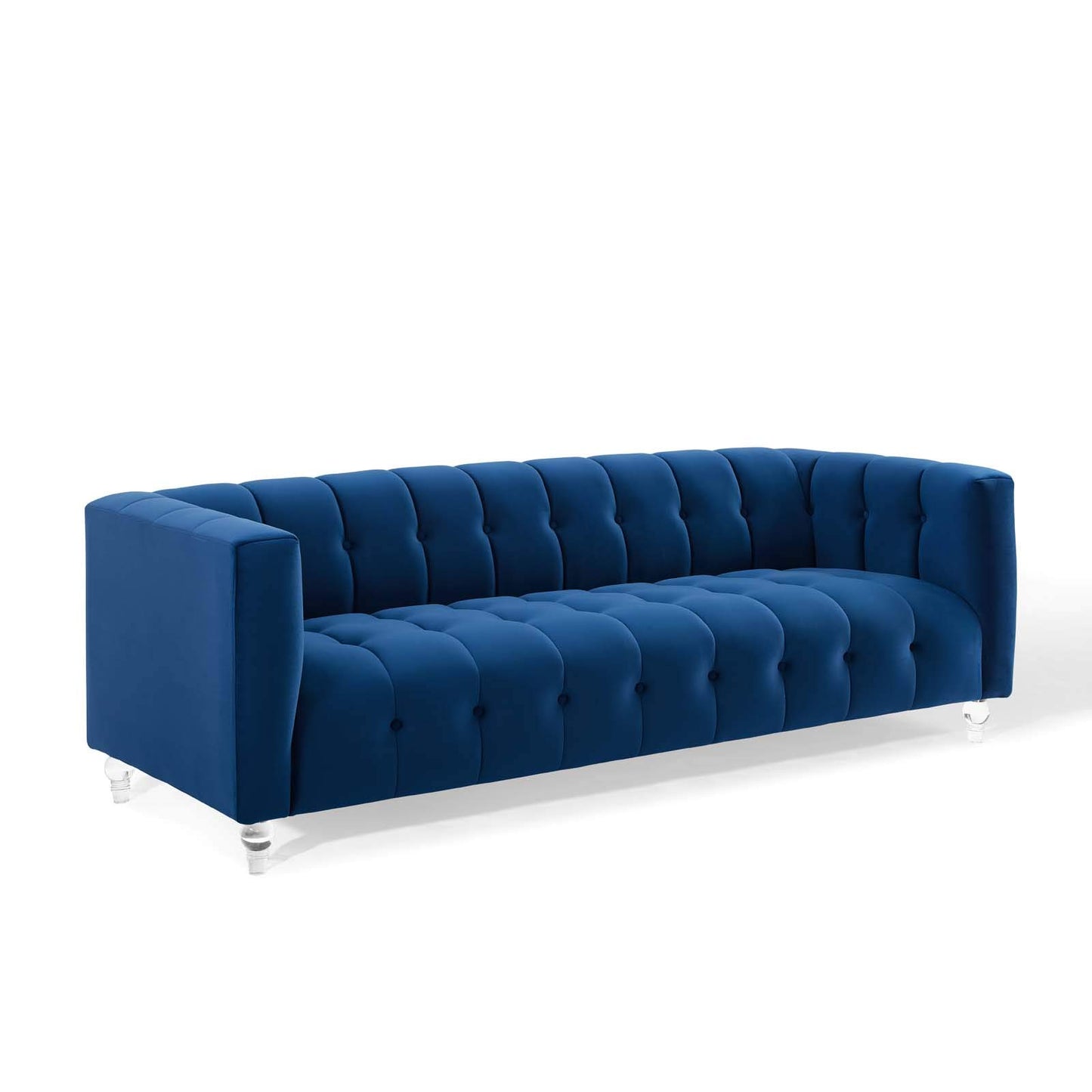 sofas | CasaFoyer Mesmer Channel Tufted Button Performance Velvet Upholstered Sofa | Vintage Glamour | Stain-Resistant & Comfortable | Retro Modern Design | Clear Acrylic Legs | 1323 lbs Capacity | casafoyer.myshopify.com