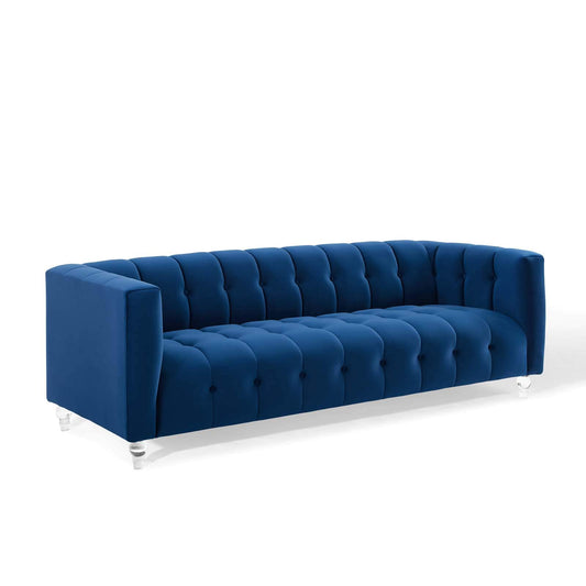 sofas | CasaFoyer Mesmer Channel Tufted Button Performance Velvet Upholstered Sofa | Vintage Glamour | Stain-Resistant & Comfortable | Retro Modern Design | Clear Acrylic Legs | 1323 lbs Capacity | casafoyer.myshopify.com