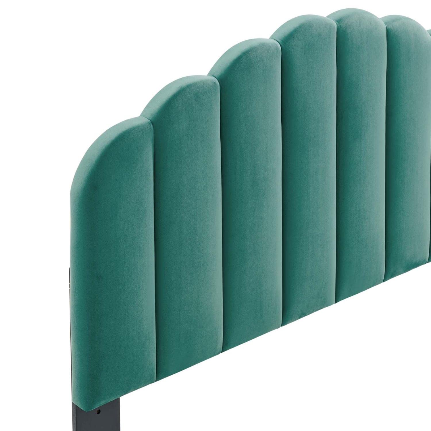 headboards | CasaFoyer Veronique Channel Tufted Scalloped Performance Velvet King/California King Headboard | Teal | casafoyer.myshopify.com