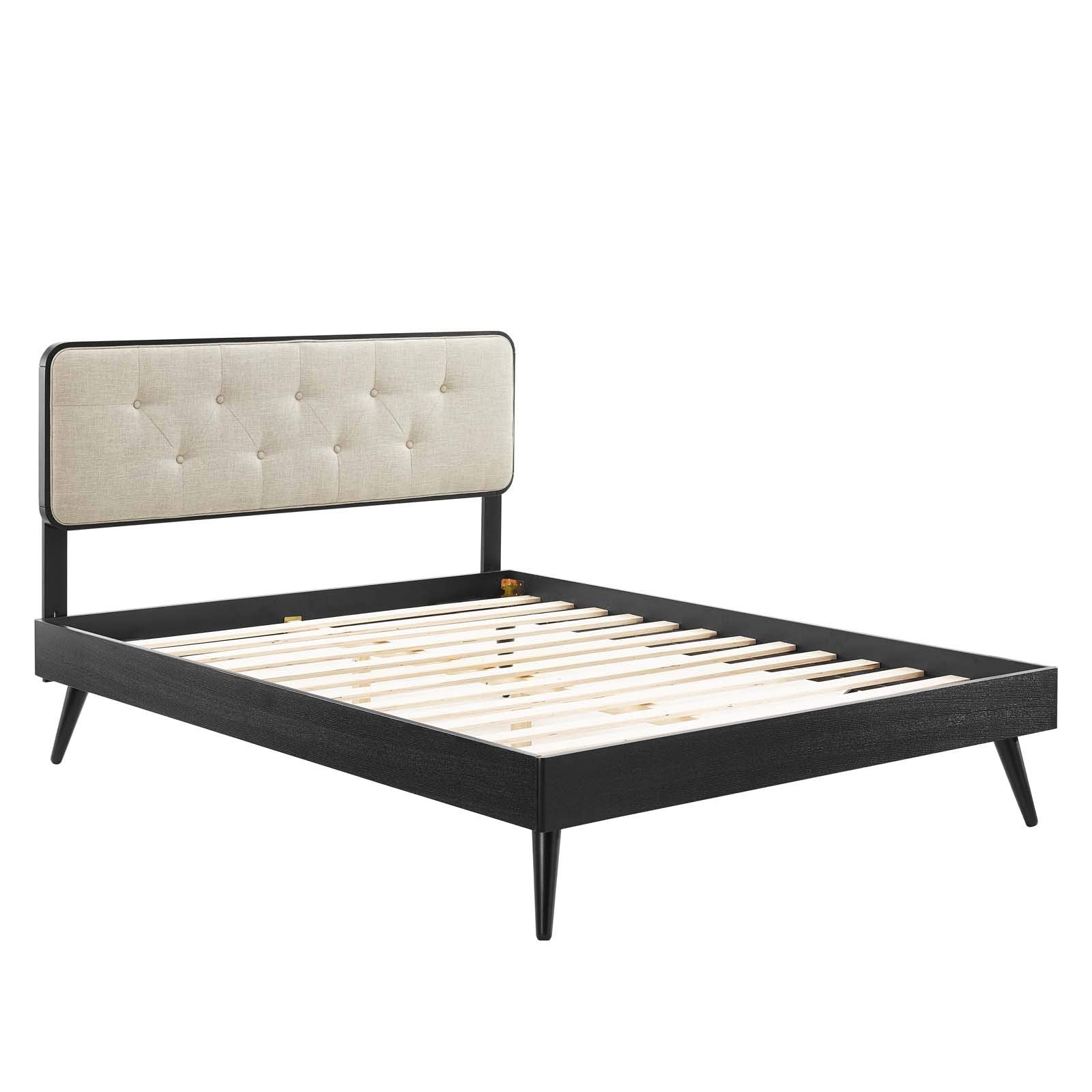 Bed | CasaFoyer Bridgette Tufted Wood Queen Platform Bed | Modern Design | Button Tufted Headboard | Wood Grain Frame | Durable Construction | No Box Spring Needed | Accommodates Various Mattresses | Easy Assembly | Black Beige | casafoyer.myshopify.com