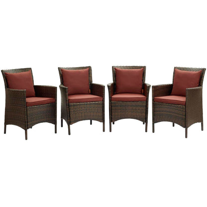 patio bistro sets | CasaFoyer Conduit Outdoor Patio Dining Armchair Set of 4 | Transitional Style | Durable Aluminum Frames | UV-Resistant Wicker Rattan | Comfortable Cushions | All-Weather Design | casafoyer.myshopify.com