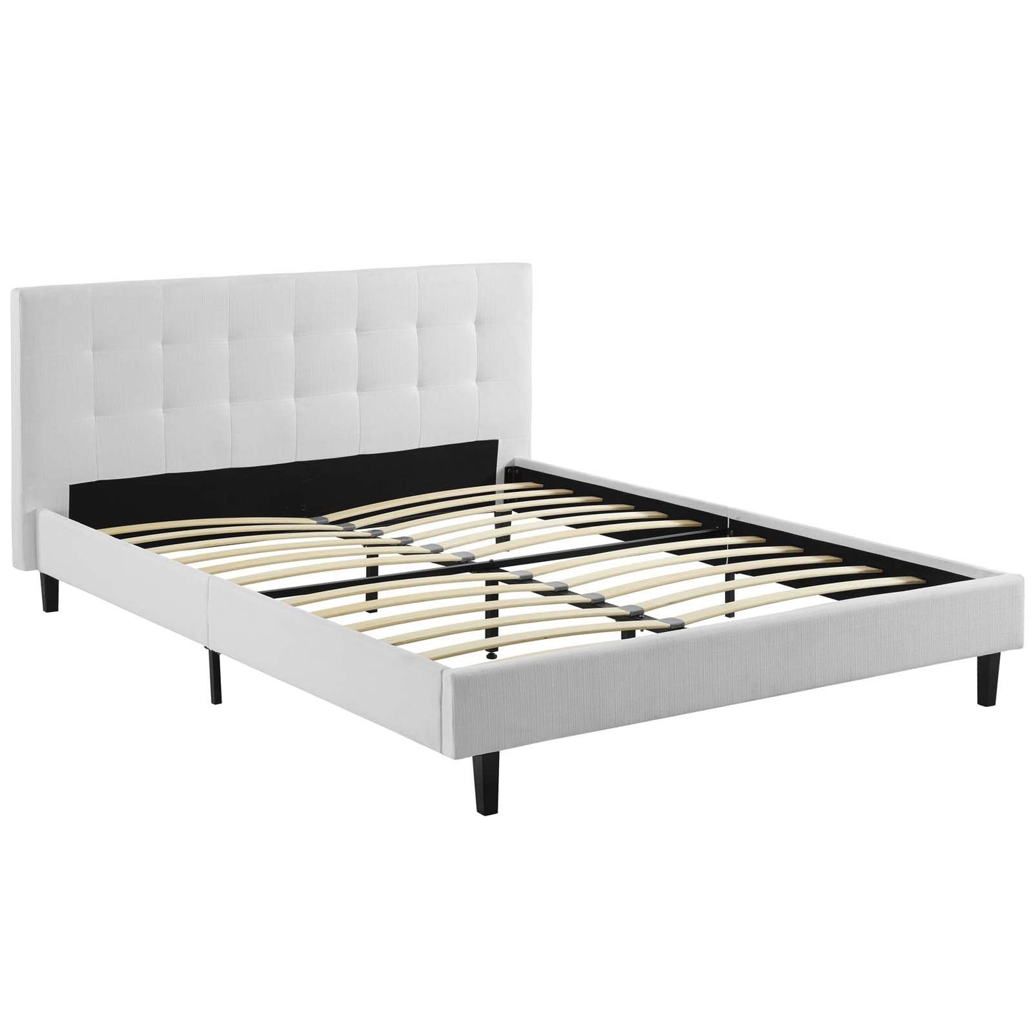 Bed | CasaFoyer Linnea Platform Bed | Elegant Upholstered Queen Bed with Tufted Headboard | Solid Wood Legs | Slatted Support System | White | casafoyer.myshopify.com