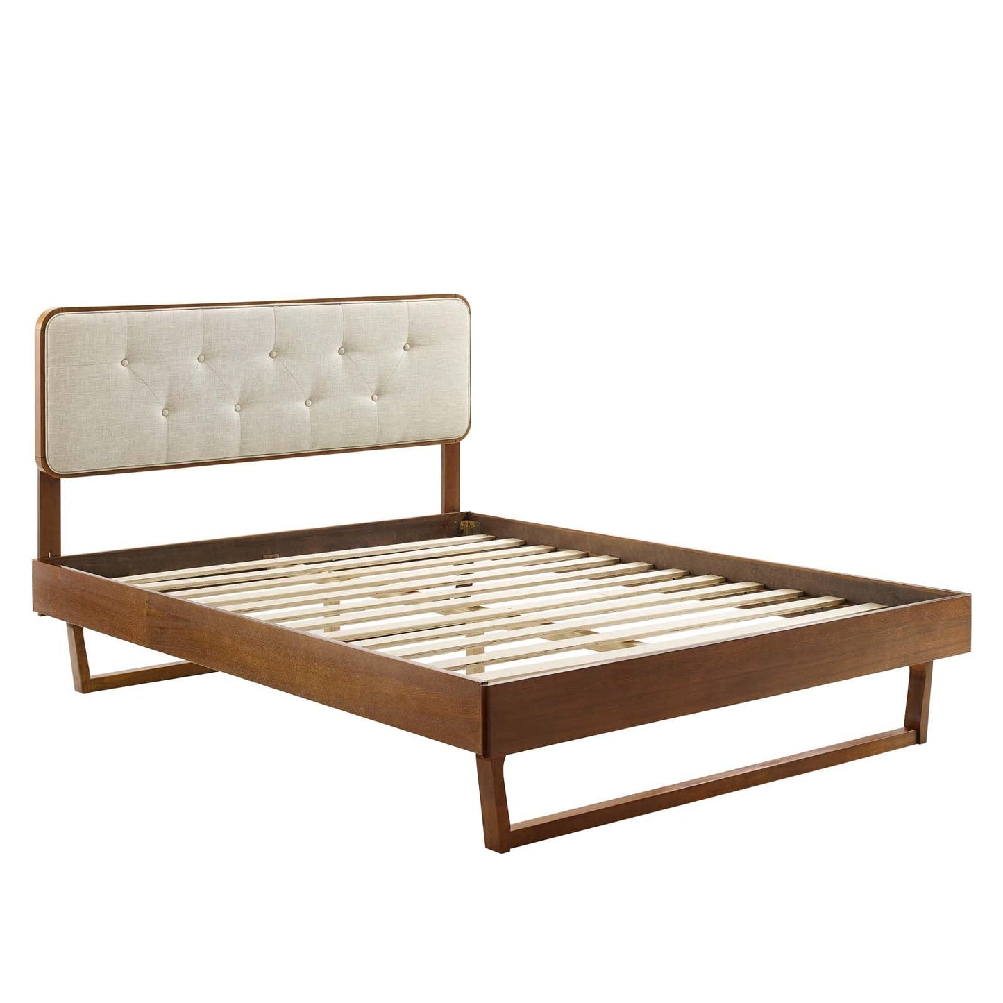 bed frames | CasaFoyer Bridgette Tufted Wood Full Platform Bed | Retro Charm | Natural Beauty | Sturdy Frame | No Box Spring Needed | Walnut Beige | casafoyer.myshopify.com