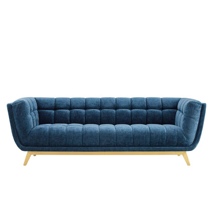 sofas | CasaFoyer Bestow Crushed Performance Velvet Sofa | Luxurious & Spacious | Soft & Durable Velvet Upholstery | Button Tufting | Brushed Gold Legs | Mid-Century Modern | 900 lbs Capacity | casafoyer.myshopify.com
