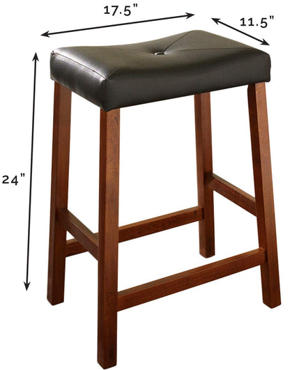 Dining Table | Upholstered Saddle Seat Stool | Durable Hardwood Construction | Faux Leather PVC Upholstery | 24 Height | Ideal for Dining Tables or Counter Seating | Set of 2 | casafoyer.myshopify.com