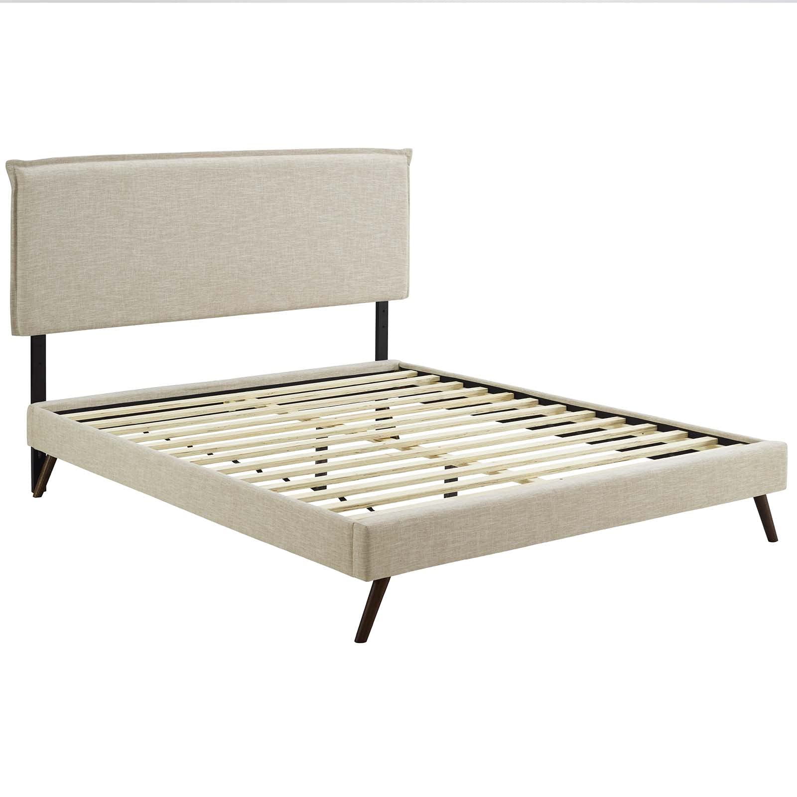 bed frames | CasaFoyer Amaris Platform Bed | Solid Wood Frame | Polyester Upholstery | Tapered Legs | Headboard | Memory Foam Compatible | Queen Size | Beige | casafoyer.myshopify.com