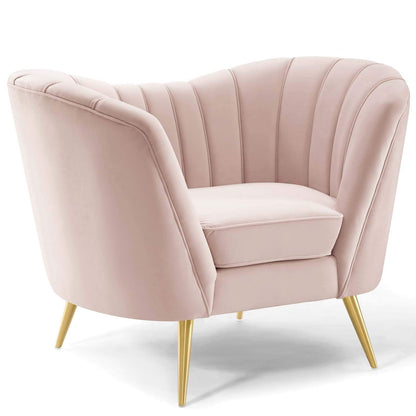 home office desk chairs | CasaFoyer Opportunity Vertical Channel Tufted Curved Performance Velvet Armchair | Glam Deco Lounge Accent Chair | Stain-Resistant | Comfortable Seating | Retro-Modern Charm | Gold Legs | 300 lbs Capacity | casafoyer.myshopify.com