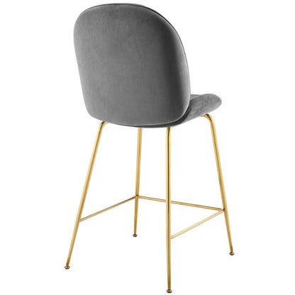 barstools | CasaFoyer Captivating Scoop Counter Stool | Vintage Glamour | Gold Stainless Steel Legs | Gray Velvet Upholstery | Dense Foam Padding | Contemporary Kitchen Stool | Footrest & Non-Marking Foot Caps | casafoyer.myshopify.com