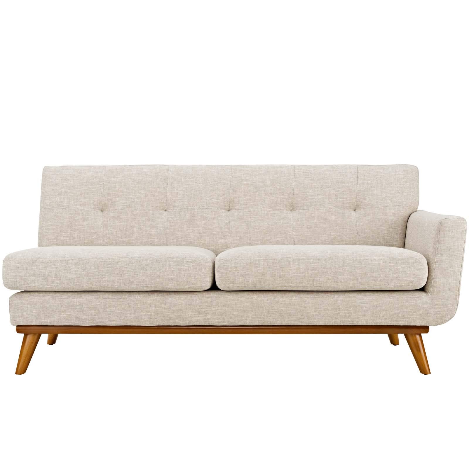 sofas | Engage Right-Arm Loveseat | Plush Cushions | Beige Upholstered Fabric | Tufted Buttons | Sturdy Rubberwood Frame | Perfect for Relaxation & Conversations | casafoyer.myshopify.com