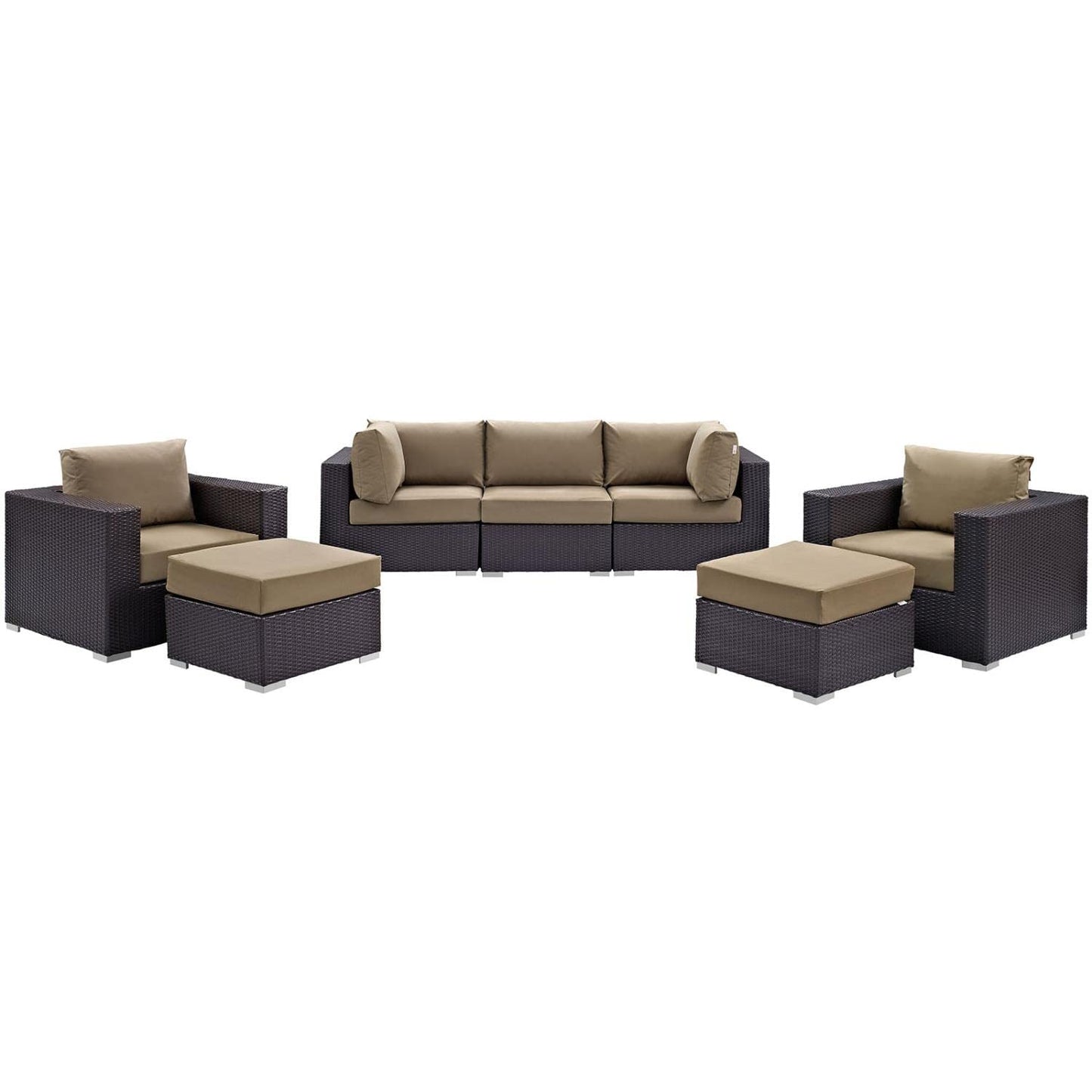 kitchen and dining room sets | CasaFoyer Convene Outdoor Sectional Set | Synthetic Rattan | Aluminum Frame | All-Weather Cushions | Patio Sofa, Armless Chair, Corner, Ottoman | Espresso Mocha | casafoyer.myshopify.com