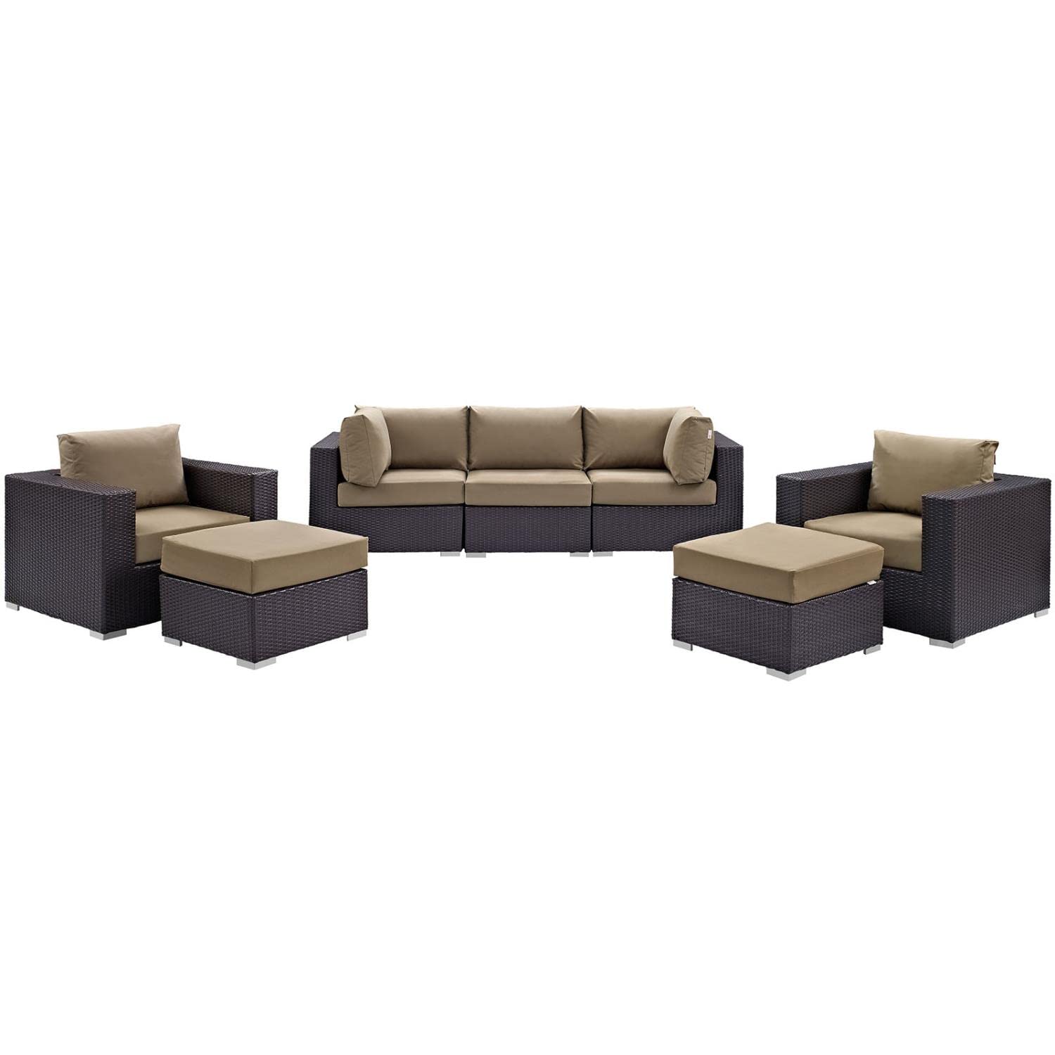 kitchen and dining room sets | CasaFoyer Convene Outdoor Sectional Set | Synthetic Rattan | Aluminum Frame | All-Weather Cushions | Patio Sofa, Armless Chair, Corner, Ottoman | Espresso Mocha | casafoyer.myshopify.com