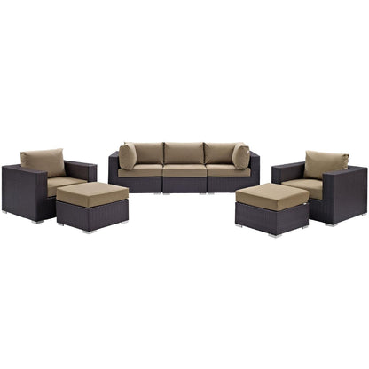 kitchen and dining room sets | CasaFoyer Convene Outdoor Sectional Set | Synthetic Rattan | Aluminum Frame | All-Weather Cushions | Patio Sofa, Armless Chair, Corner, Ottoman | Espresso Mocha | casafoyer.myshopify.com
