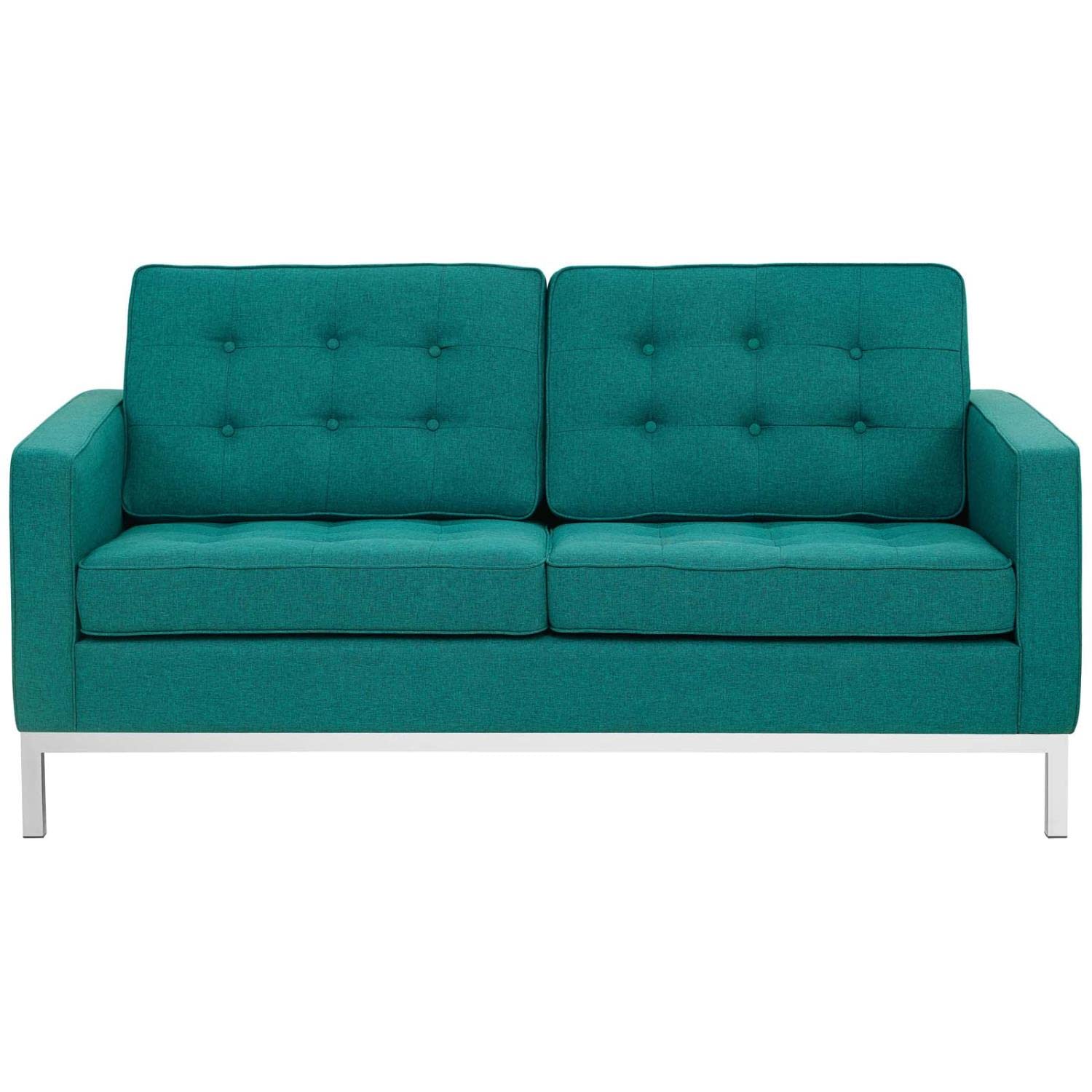 sofas | Mid-Century Modern Loft Loveseat | Stainless Steel Frame | Tufted Back & Seat | Ideal for Reception, Living Rooms, Hotels & Restaurants | casafoyer.myshopify.com