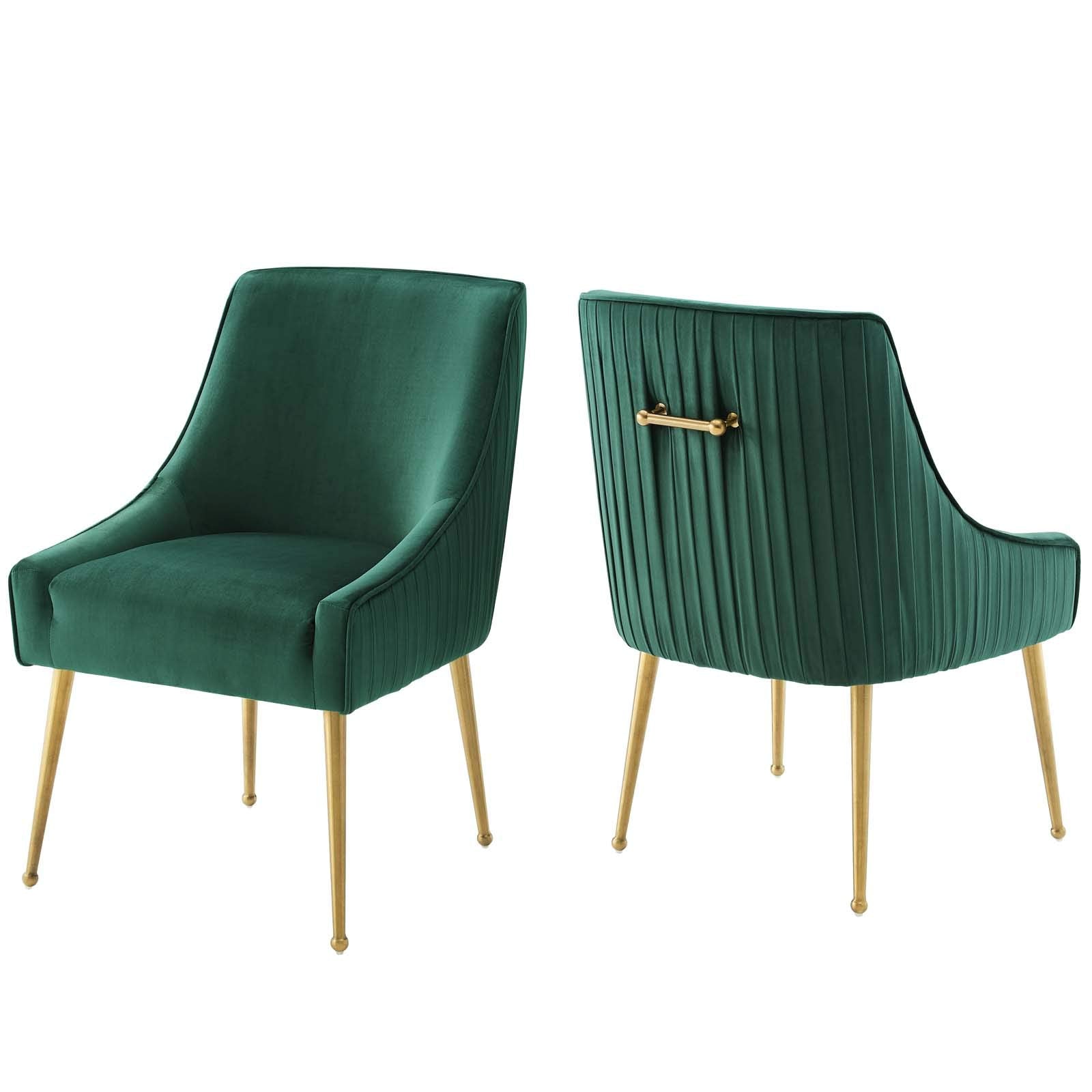 home office desk chairs | CasaFoyer Discern Performance Velvet Pleated Back Dining Chair Set of 2 | Sturdy Wood | Foam Padding | Gold Legs | Ideal for Dining, Kitchen, Living Room | Non-Marking Foot Caps | Green | casafoyer.myshopify.com